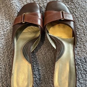 Brown kitten heel mules